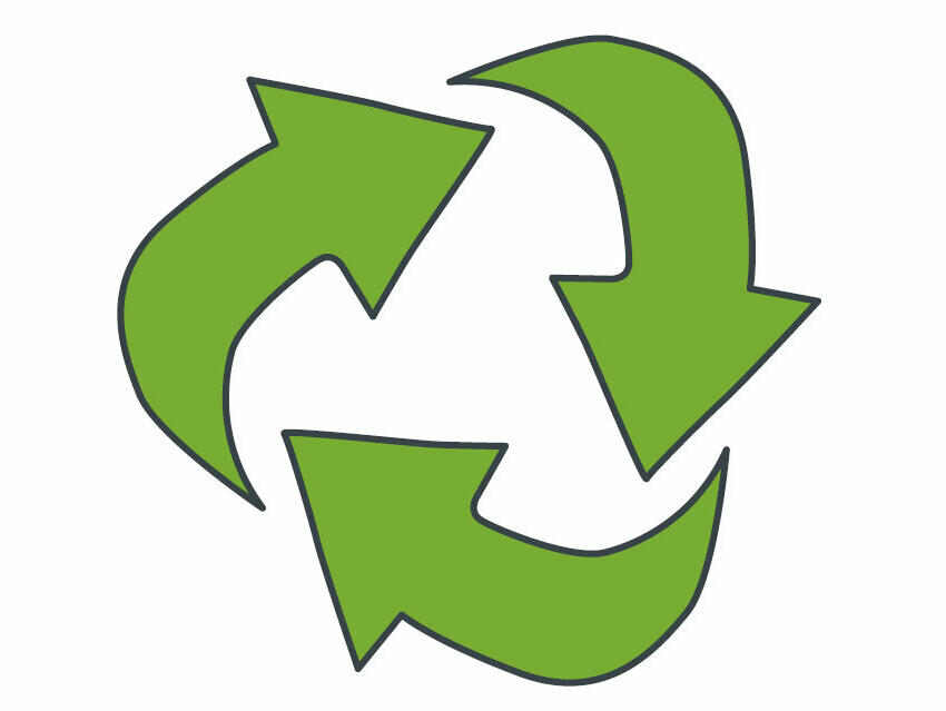 Symbol recyklingu złożony z trzech zazębiających się strzałek – symbolizuje udział recyklingu w PREFA