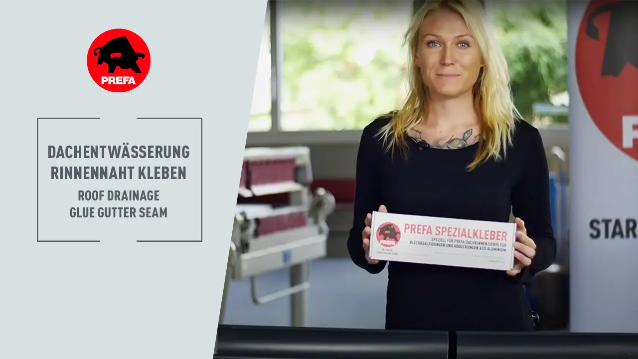 Miniatura filmu YouTube z kanału PREFA Academy „Klejenie szwu rynny”