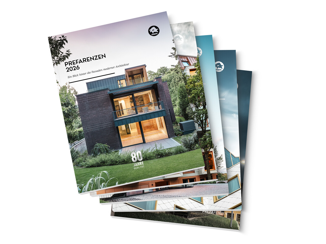 Na zdjęciu przedstawiono PREFARENZEN z imponującymi przykładami nowoczesnej architektury wykorzystującej aluminium jako materiał budowlany, na białym tle. 