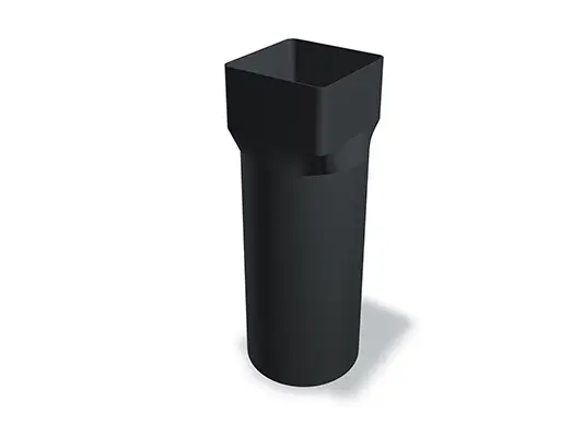 Przejściówka na rurę kanalizacyjną PREFA 100, dostępna w rozmiarach 100 Ø 98 mm i 100 Ø 115 mm, umożliwia bezpieczne połączenie rur kwadratowych w systemach odwadniających dach. Przejściówka zapewnia stabilne i trwałe uszczelnienie.