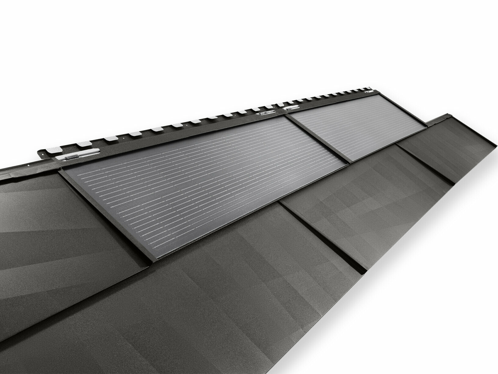 Dachówka solarna duża PREFA i panel dachowy FX.12 w kolorze czarnym P.10