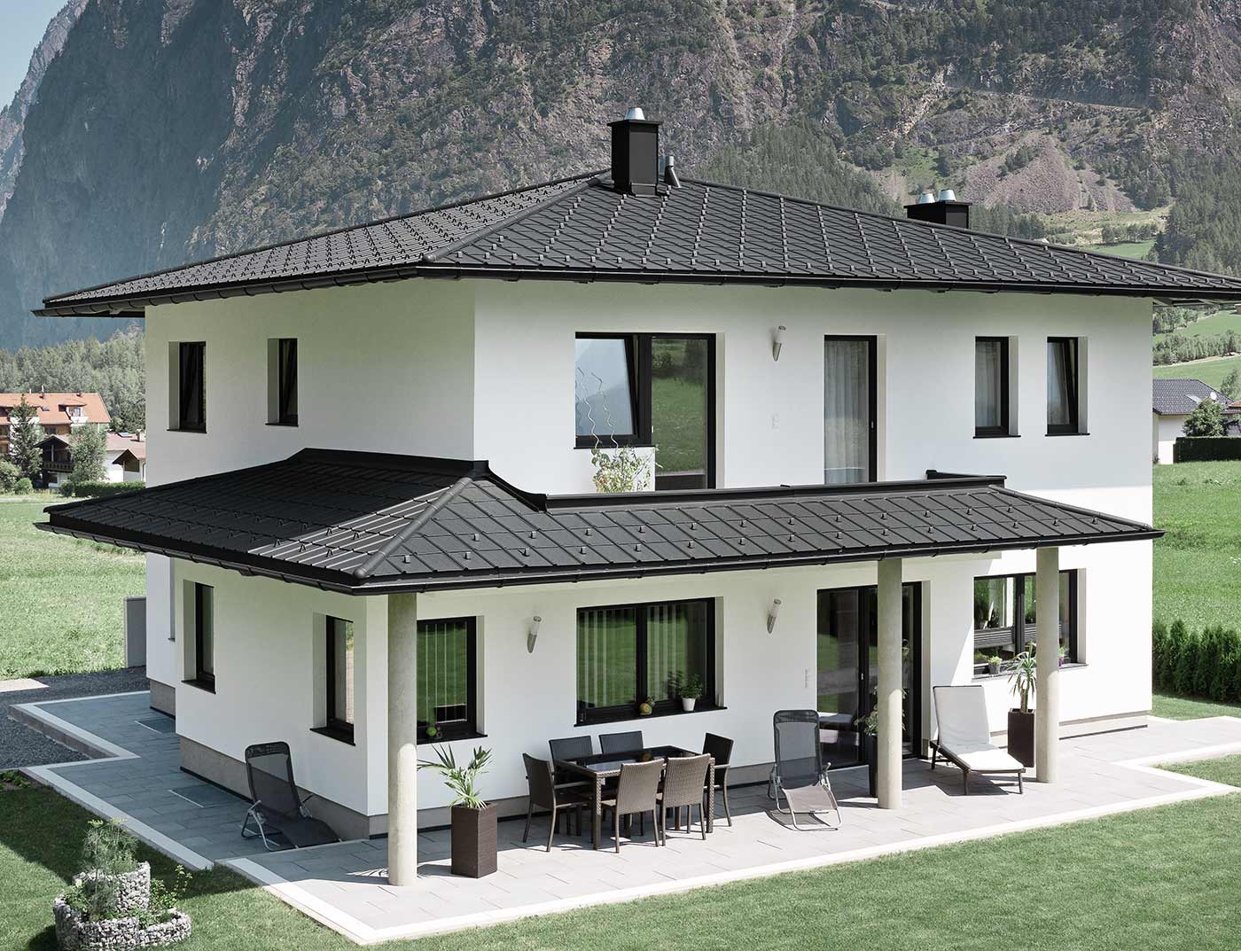 Obiekty referencyjne PREFA Systemy dachowe Dachówka klasyczna 03 P.10 czarny