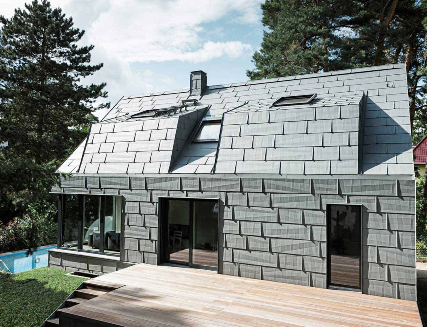 Obiekty referencyjne PREFA Systemy dachowe Panel dachowy FX.12 07 P.10 jasnoszary